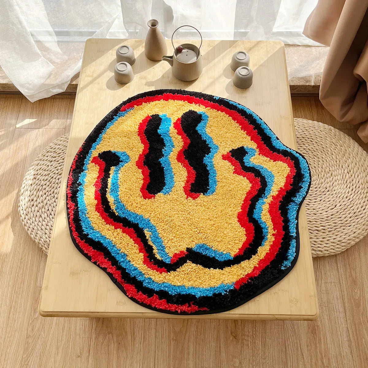 trippy smiling tufted rug flocking rug gift for friend bedroom geek gift home decor carpet soft non-slip area rug for living room and kids room