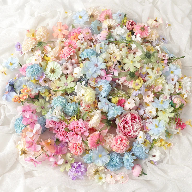 mini silk artificial flowers set, 50pcs mixed colours, ideal for home décor, crafts, wedding, anniversary, baby shower, birthday, indoor decoration accessories