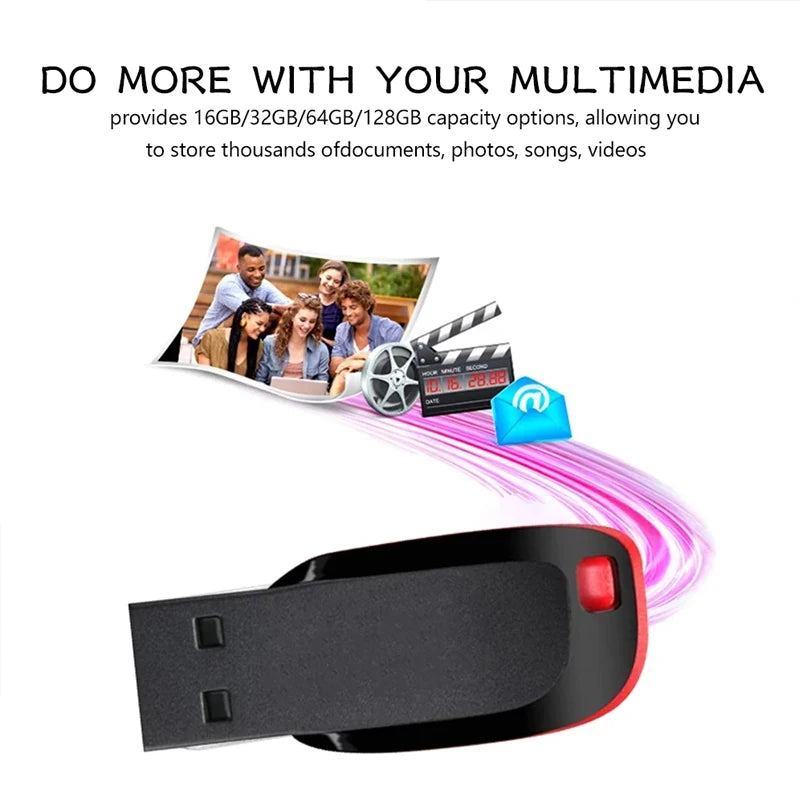 waterproof usb 2.0 flash drive memory stick - 8gb to 128gb storage for laptops, pcs, cars, tvs - black with red edges - ideal for weddings, business, photography studio gifts