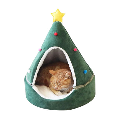 B08M9W9VL8 9.7 Cat Tent Cave Bed Christmas Tree Cat House Bed Comfortable Triangle Cat Bed Pet Tent House Christmas Tree Cat House Bed