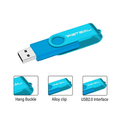 128GB Waterproof USB Flash Drive with Free Key Chain, 64GB Rotatable Memory Stick, Portable and Shatterproof USB 2.0 Thumb Drive for Laptop and Business Gifts
