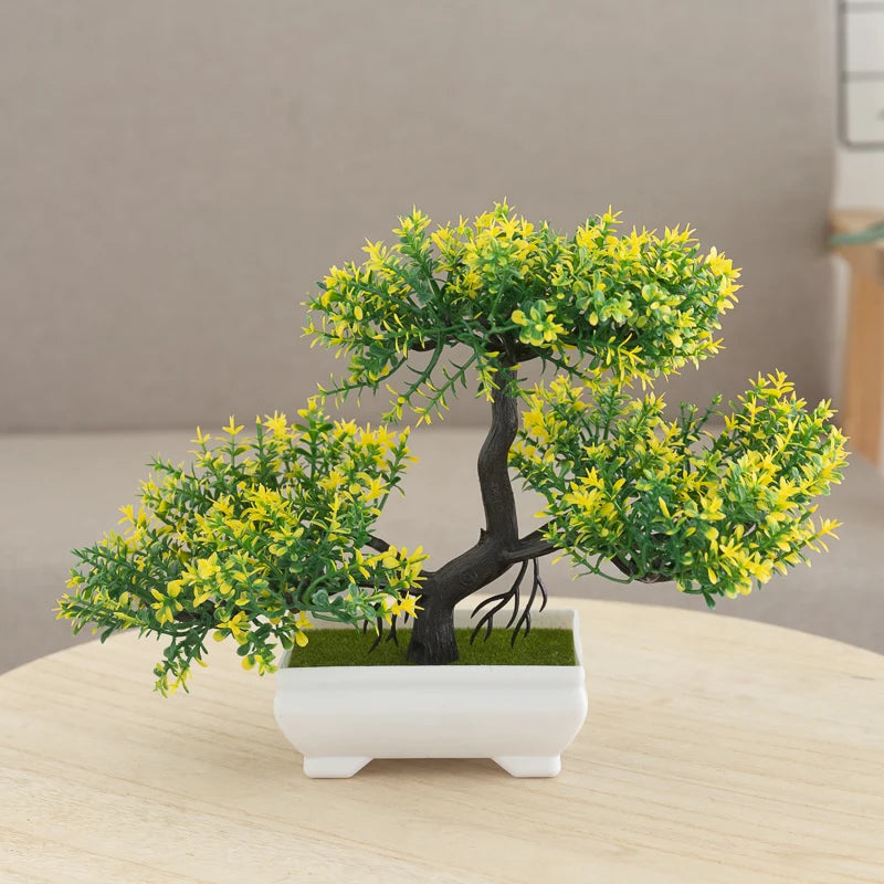artificial bonsai tree decor, small plastic potted plant for home and office, fake plant desktop ornament, ideal for bridal showers, gardens, and outdoor exhibits