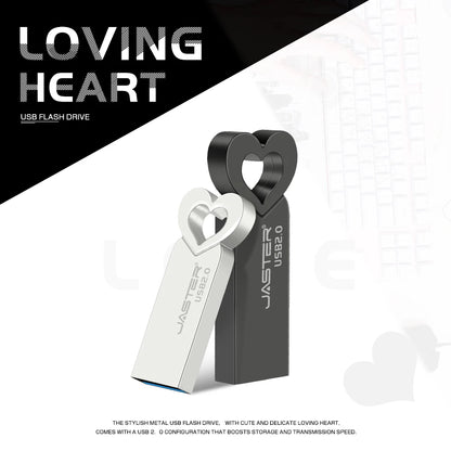 Cute Heart USB Flash Drive 64GB, Rose Gold Pen Drive 32GB, Metal Memory Stick, Creative Gift for Data Storage, High-Speed USB 2.0 Flash Disk