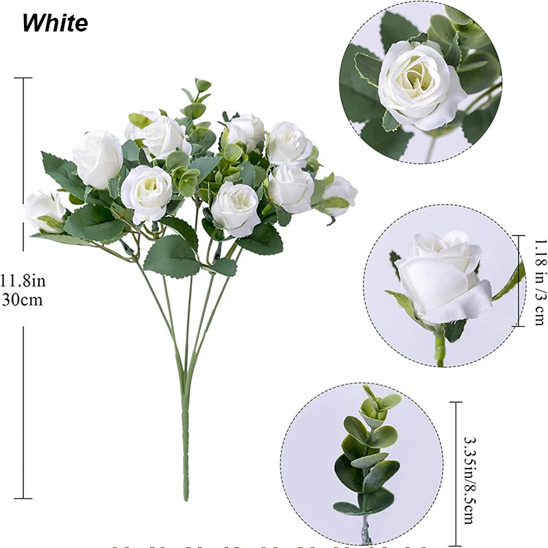 artificial rose bouquet with eucalyptus, 11 heads, plastic material for weddings, home and table decor, indoor floral arrangement, ideal for birthdays and celebrations