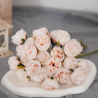 Silk Roses & Peonies Bouquet, 27 Heads, Pink, White, Purple, Artificial Flowers for Home Decor, Wedding, Parties, Indoor Use, Table Vase Arrangement