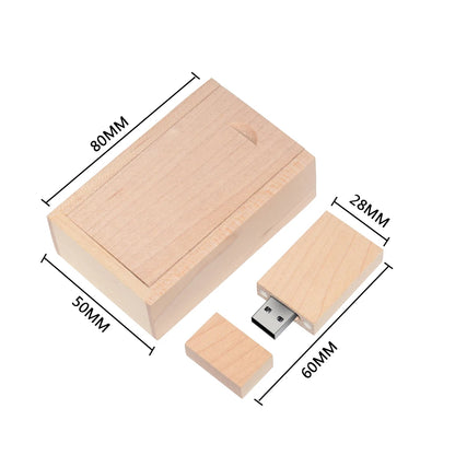 Wooden USB + Box Flash Drive Flash Disk Pendrive 4GB 8GB 16GB 32GB 64GB 128GB Memory Stick Photography Gifts for Wedding Business Storage