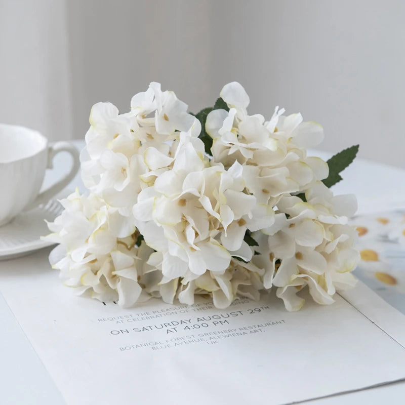 silk hydrangea artificial flower bouquet for home decor, weddings, parties, baby showers, and more - elegant faux floral arrangement for indoor and outdoor use