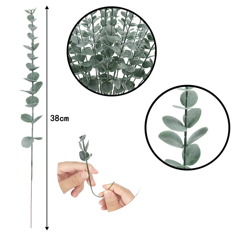 12 artificial eucalyptus stems, silver dollar greenery, faux branches for wedding bouquets, floral arrangements, home and outdoor decoration, 12 piece set