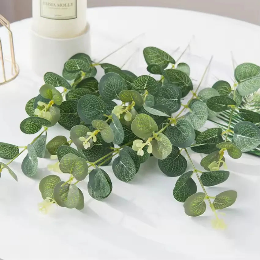 10-pack artificial eucalyptus leaves bunch for weddings, cake décor, crafting, home & office decoration – realistic faux greenery stems for indoor & outdoor use