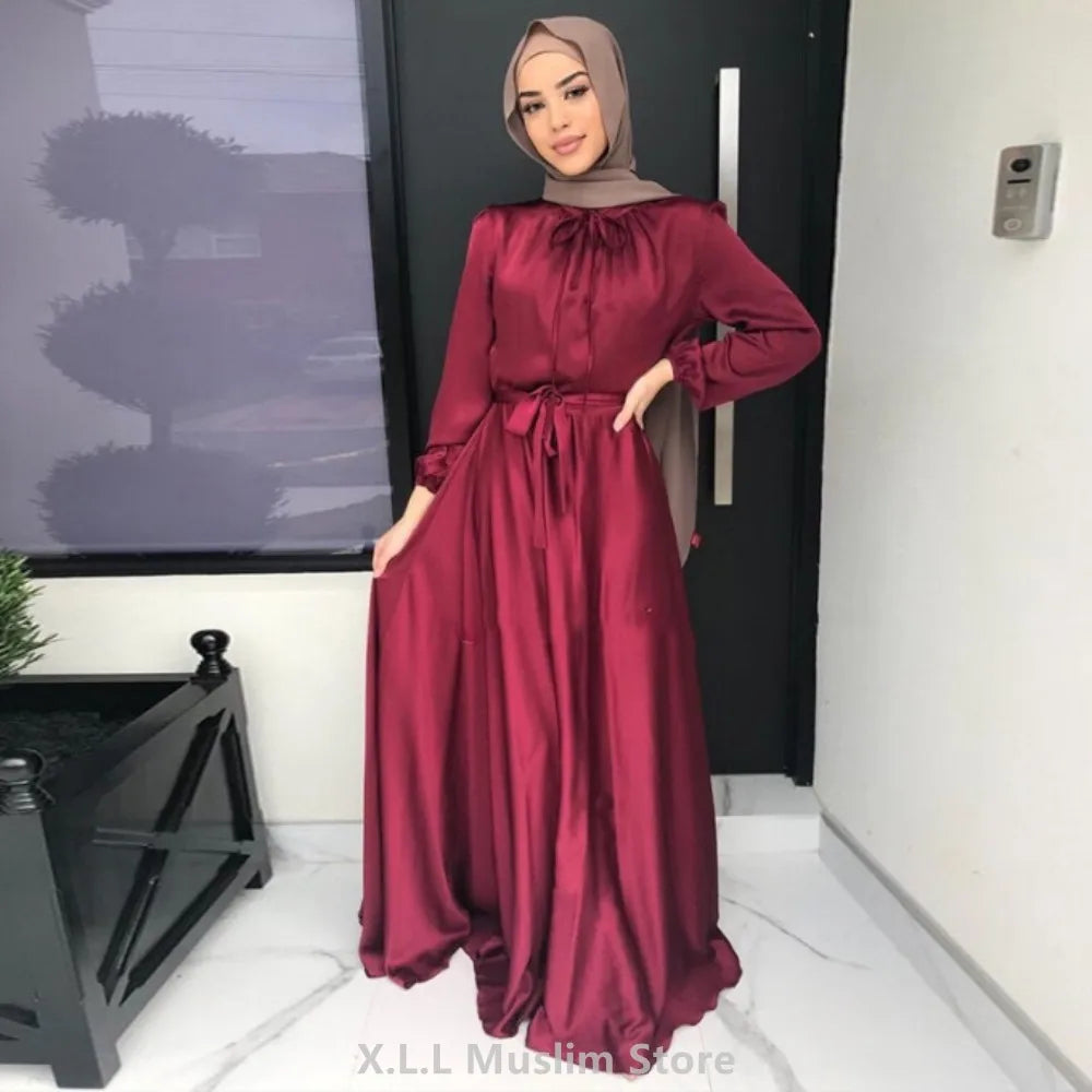 muslim women abaya woman dubai luxury turkey dresses evening dress long robe satin musulmane traditional arabic attire for all seasons