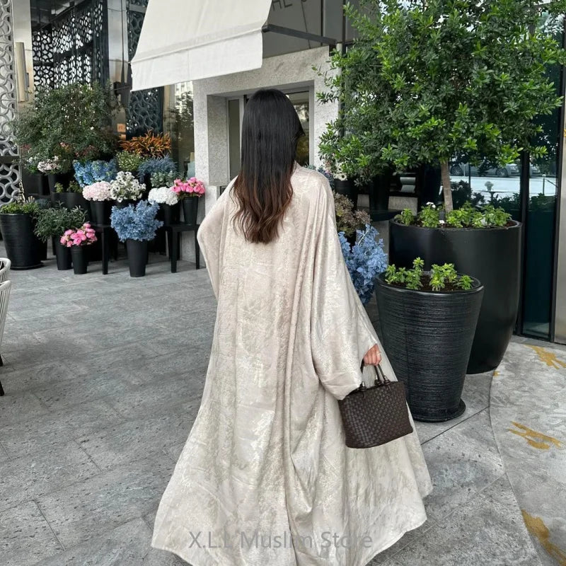 shiny satin batwing abaya caftan femme open abayas luxury kaftan for women dubai turkey kebaya outfit robe clothing musulmane - elegant and stylish fashion