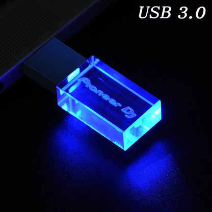 USB 3.0 Flash Drive with LED Lighting - 64GB 32GB 16GB, High-Speed Crystal Memory Stick for Computers, Colourful LED USB Stick, Ideal for Business Gifts