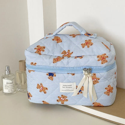 1pcs Cotton Blue Flower Women Cosmetic Bag Fabric Storage Bags Small Big Capacity Travel Organzier Pouch Women Makeup Case