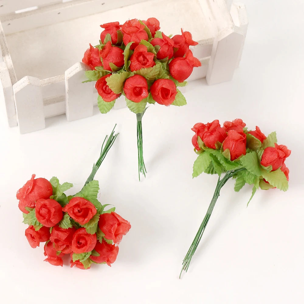 artificial mini rose flower bundle, silk bouquet for home decor, wedding decoration, crafting and gift accessories, 12 pieces, elegant floral display for indoor use