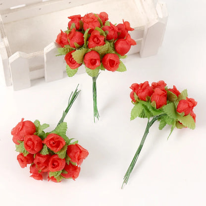 Artificial Mini Rose Flower Bundle, Silk Bouquet for Home Decor, Wedding Decoration, Crafting and Gift Accessories, 12 Pieces, Elegant Floral Display for Indoor Use