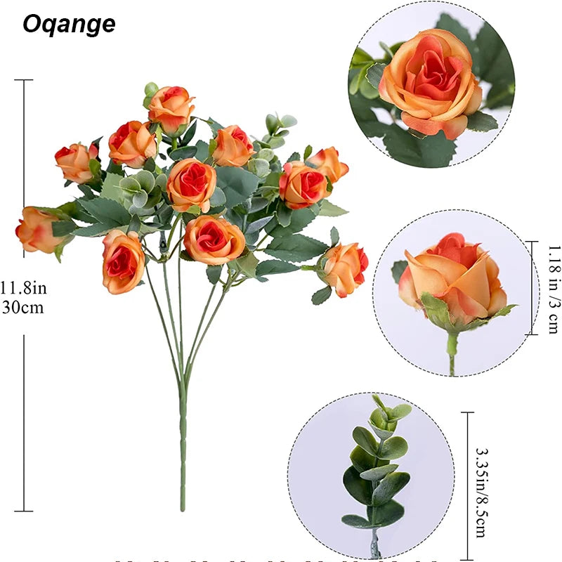 artificial rose bouquet with eucalyptus, 11 heads, plastic material for weddings, home and table decor, indoor floral arrangement, ideal for birthdays and celebrations