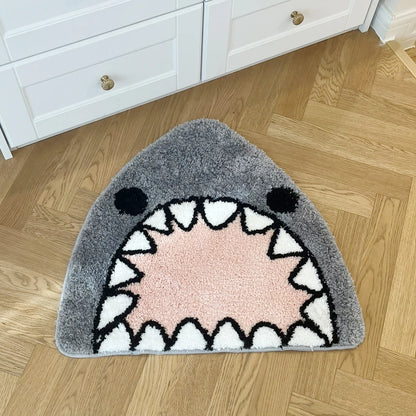 Cool Grey Shark Cute Tufted Rug Flocked Soft Non-Slip Handmade Carpet for Home Decoration Simple Housewarming Gift Idea Cartoon Style Room Mat