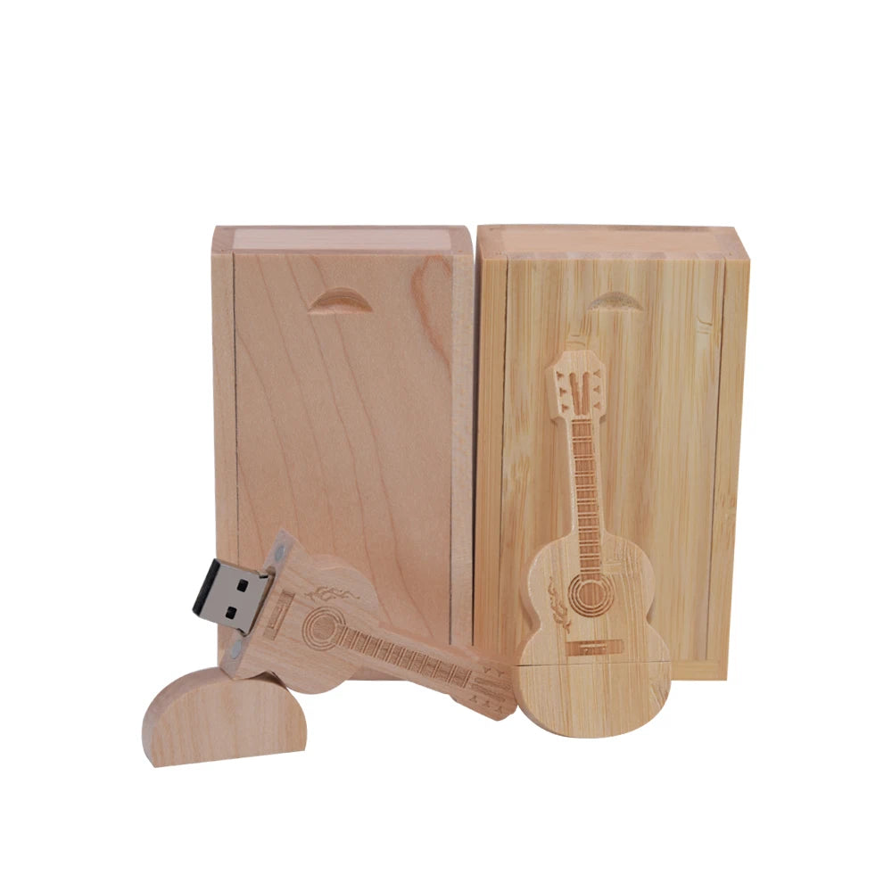 guitar-shaped wooden usb flash drive 4gb-128gb | creative memory stick for gifts, weddings, photography, business | usb 2.0 pendrive