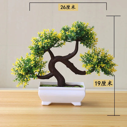 Artificial Bonsai Tree Decorative Plant, Plastic Fake Flowers with Pot, Desktop Ornament for Home, Office, Hotel, Garden, Anniversary, and Exhibition Use