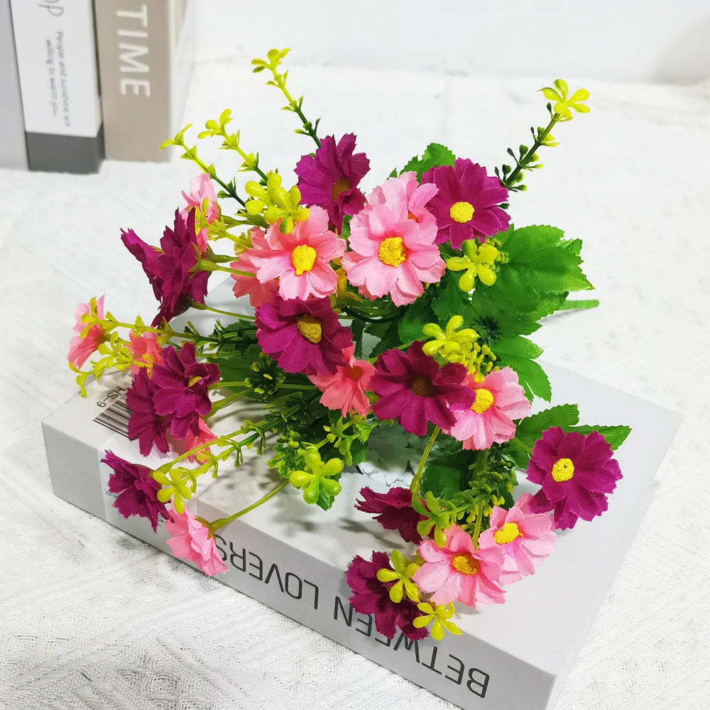 artificial flowers bundle, uv resistant, outdoor indoor decoration, fake greenery for home, garden, office, kitchen, wedding, plastic rose flower branch, versatile decor