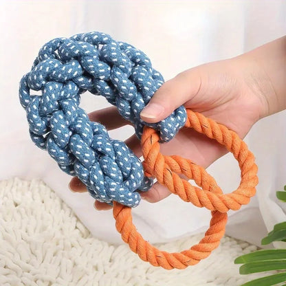 Braided Rope Dog Chew Toy, Blue & Orange, Dual-Handle for Tug-of-War, Teeth Cleaning, Durable Polyester Blend, Interactive Play, Suitable for All Dog Breeds and Sizes