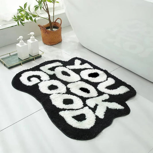 You Look Good Bath Mat Large Black Bathroom Rugs Funny Cute Non Slip Microfiber Plush Preppy Cool Shower Rug Floor Mat for Home Decor and Comfort