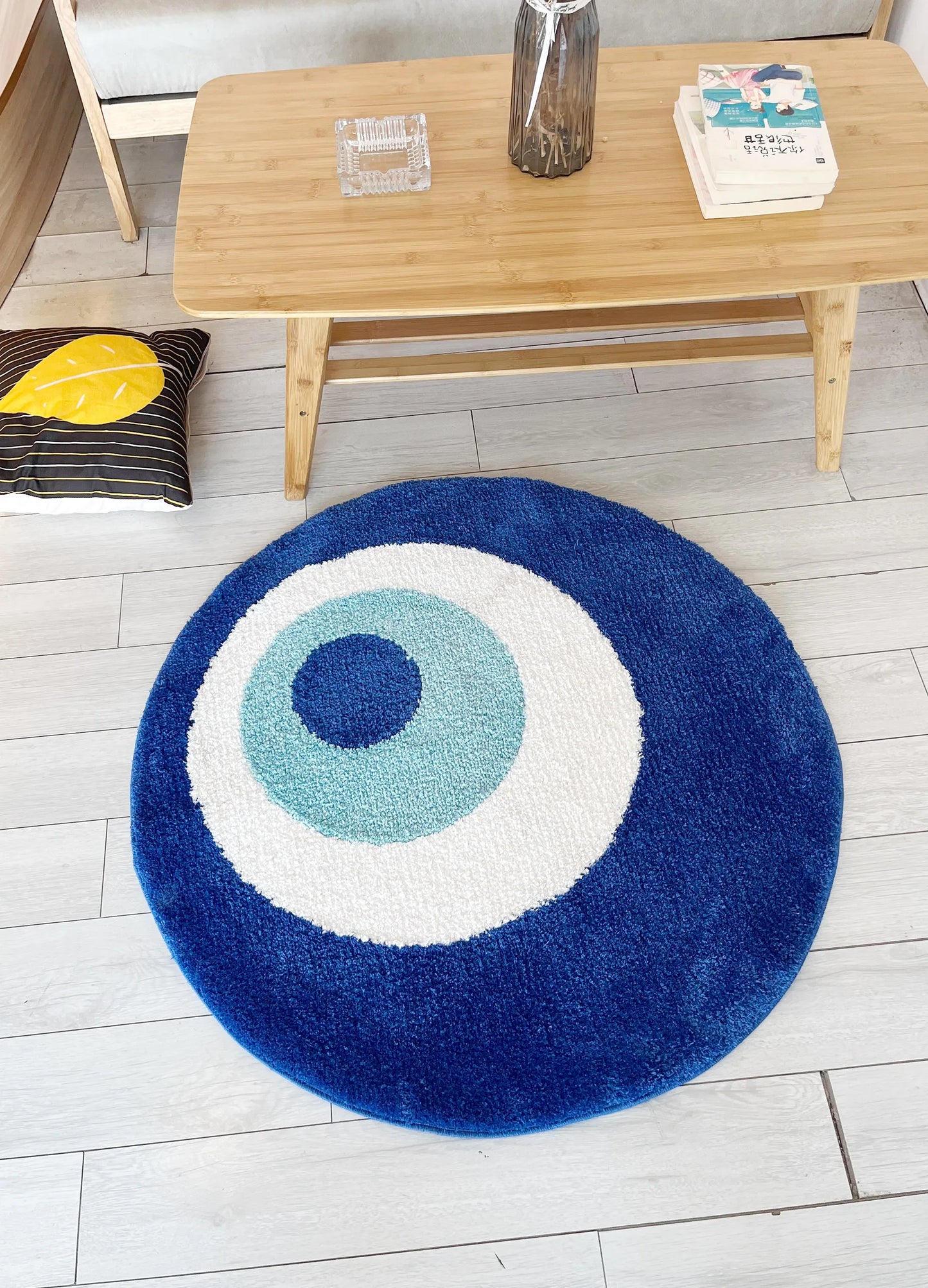 blue evil eyes circular tufted rug tufting bedroom mat geometric living room carpet floor tidy foot pad bedside doormat soft non-slip area rug for home decor