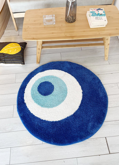 Blue Evil Eyes Circular Tufted Rug Tufting Bedroom Mat Geometric Living Room Carpet Floor Tidy Foot Pad Bedside Doormat Soft Non-Slip Area Rug for Home Decor