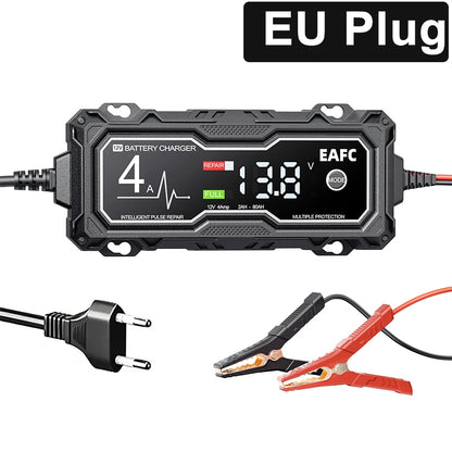 B0DPHWRGGL EAFC 12V 4A Car MotorcycleBattery Charger LCD Display  Intelligent Chargers Multiple protection Pulse Repair AGM BatteryCharger