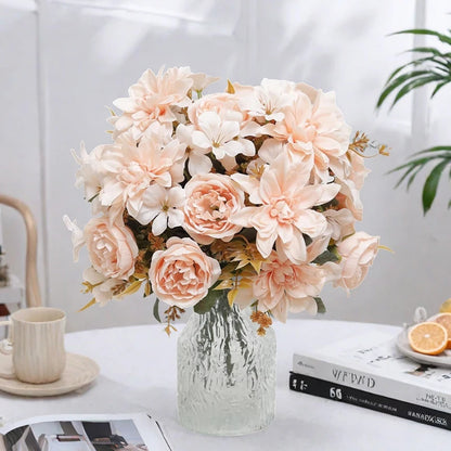 Silk Peony Faux Flower Bouquet for Home Decor, Wedding, Bridal Shower, Party; High-Quality Artificial Floral Arrangement for Indoor Use, Gift Idea