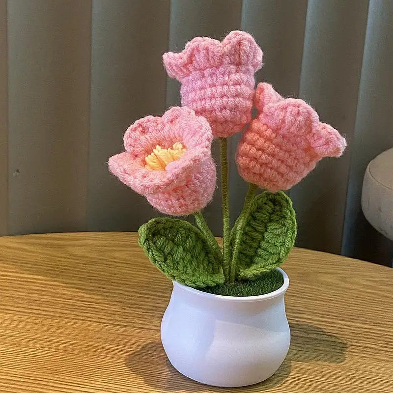 mini artificial rose decoration, handwoven wool plant for home, office desk ornament, perfect for anniversaries, birthdays, weddings, indoor bonsai style, pp material