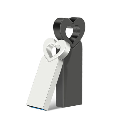 USB Flash Drive 64GB Heart-Shaped Metal Memory Stick, Black & Silver, 32GB, 16GB, 8GB, 4GB Options, Creative Storage Device for Data Transfer and Backup