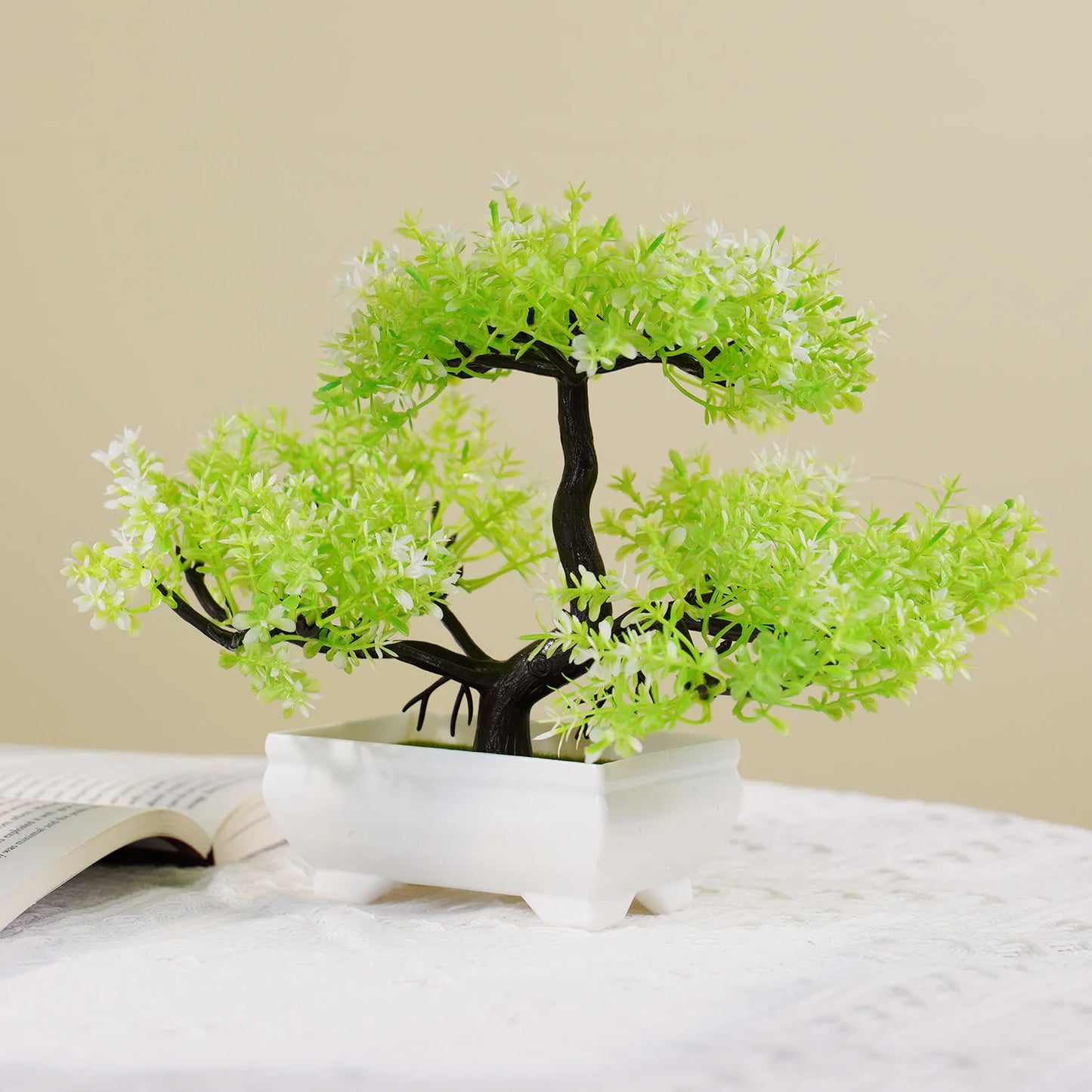 miniature artificial bonsai tree ornament - lifelike desktop pot plant for home, office or garden decor - low maintenance accent for indoor or outdoor use