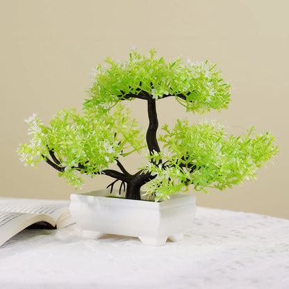 Miniature Artificial Bonsai Tree Ornament - Lifelike Desktop Pot Plant for Home, Office or Garden Decor - Low Maintenance Accent for Indoor or Outdoor Use
