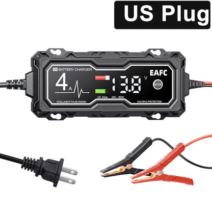 B0DPHWRGGL EAFC 12V 4A Car MotorcycleBattery Charger LCD Display  Intelligent Chargers Multiple protection Pulse Repair AGM BatteryCharger