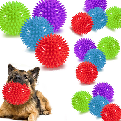 Dog Chew Toys Spiky Balls, Squeaky Dog Toys, Durable Plastic for Aggressive Chewers, Interactive Play for Dental Health, Ideal for Fetch, Tug-of-War, All Dog Sizes