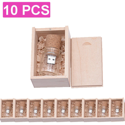 10PCS/LOT Drift Bottle USB Flash Drive 128GB 64GB Pendrive Glass Cork Memory Stick 32GB Custom LOGO Creative Gifts Unique Design USB Stick