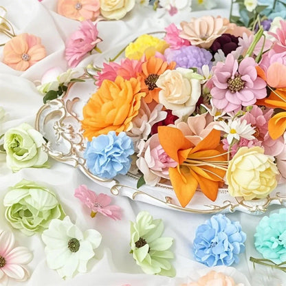 Assorted Silk Artificial Flower Heads for Home Decoration, DIY Crafts, Wedding Anniversary, Baby Shower, Indoor Use - 20/52 Pieces