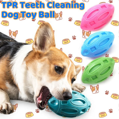 Interactive Squeaky Dog Toy Ball Rubber Rugby - Teeth Cleaning, Training, Outdoor Play Fun - Durable, Vibrant Colours: Rose Red, Sky Blue, Green, Perfect for All Dogs