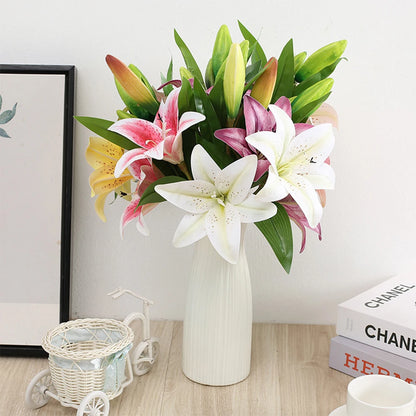3D Printed White Lily Artificial Flowers Branch for Indoor Decor, Weddings, Anniversaries, or Birthdays - Realistic Fake Floral Arrangement for Home and Garden