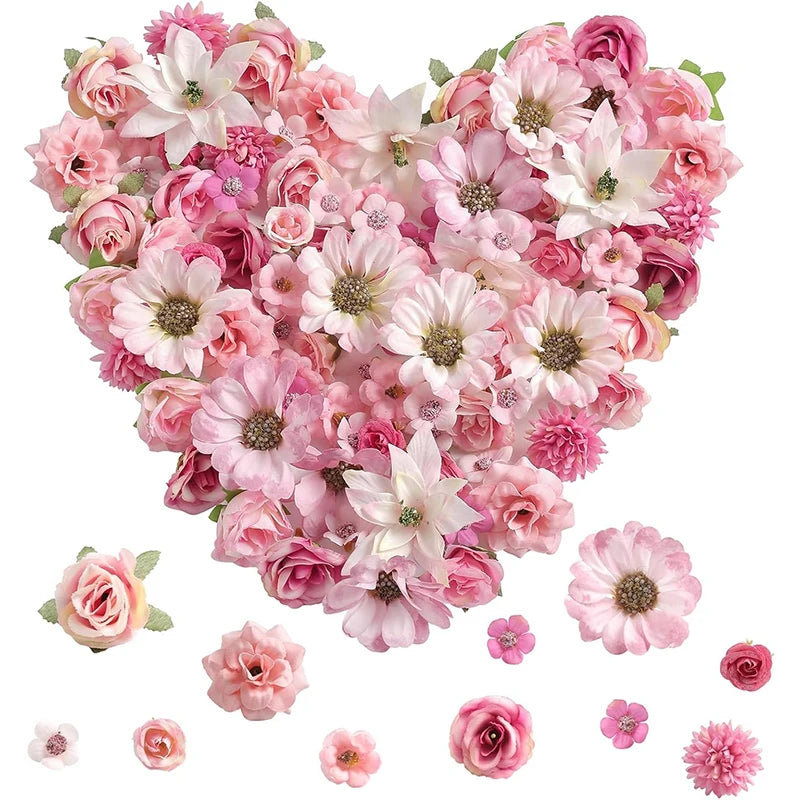 50pcs mini silk artificial daisy peony rose flower heads for home decor, wedding, craft, wreaths, party, diy projects, indoor decorations, gifts