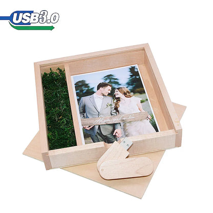 Wooden USB 3.0 Flash Drive 128GB with Box - Creative Photography, Wedding Gift, Memory Stick, 64GB Pen Drive, Ideal for Albums and Data Storage