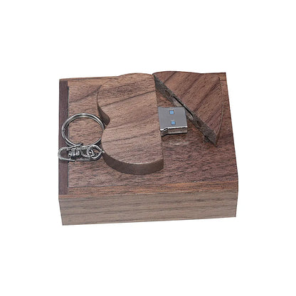 Walnut Wooden Heart Gift Box USB Flash Drive 8GB 16GB 32GB 64GB 128GB Creative Pendrive Memory Stick for Unique Gifts and Special Occasions