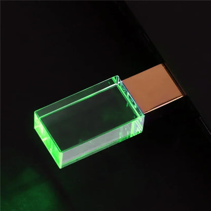 64 gb Crystal USB Flash Drive 64GB Blue LED Pen Drive Silver Gloden Memory Stick Creative Gift U Disk Green LED Pendrive