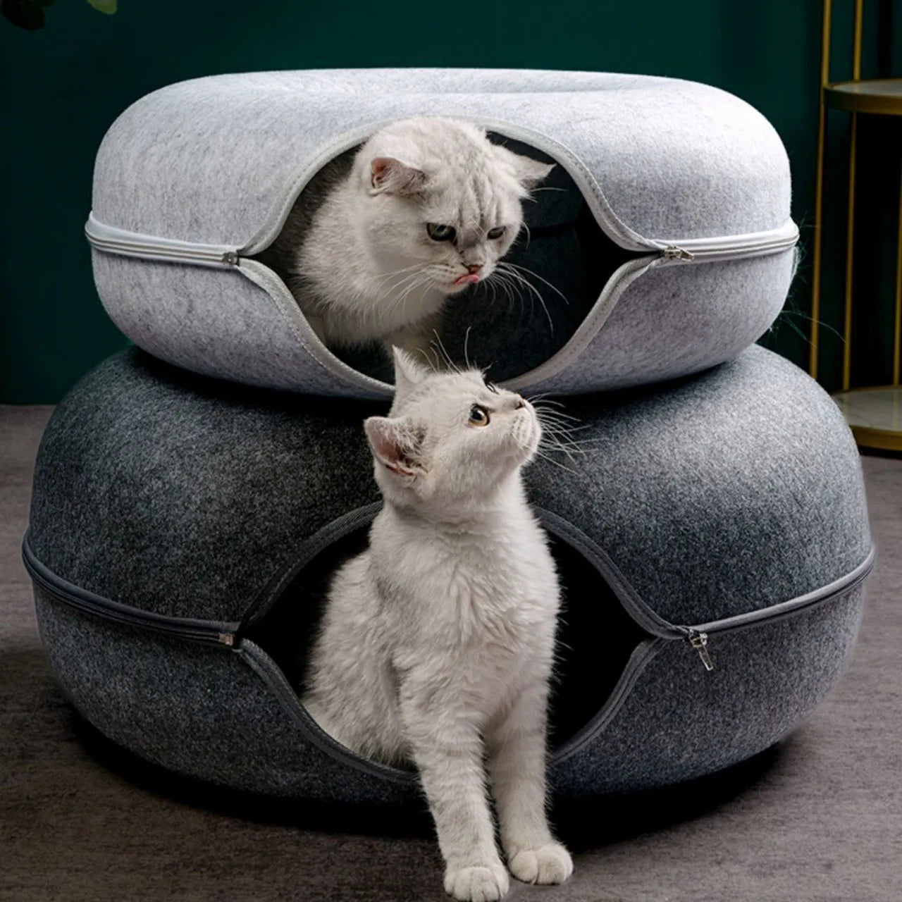 10.46 b0cx4pj3gn light grey donut cat bed interactive tunnel pet felt indoor toys cats house kitten training toy cat kennel pets supplies