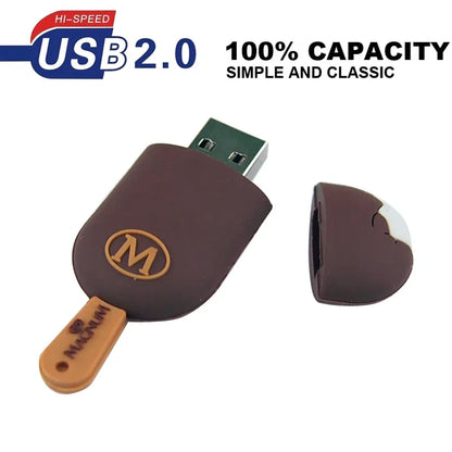 Whimsical Cartoon Ice Cream USB Flash Drive 128GB/64GB/32GB in Chocolate Design, Perfect for Kids’ Gifts, Photography, Business or Wedding, Portable Silicone Memory Stick