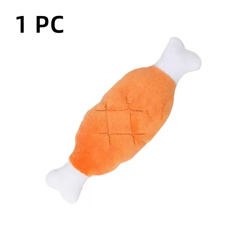 chicken leg shaped dog plush toy, squeaky fleece chew, interactive puzzle plaything for small puppies, ideal for fetch, tug, and travel, engaging pet gift
