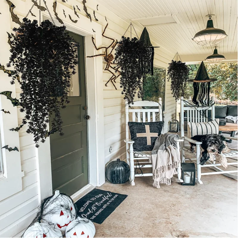 artificial black vines, uv-resistant hanging decoration, set of 2 - perfect for outdoor, indoor, home, garden, halloween, bridal showers, and exhibitions