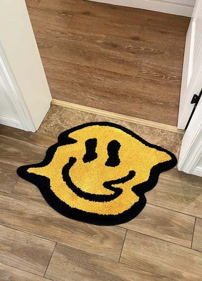 Yellow Tensile Trippy Smiling Tufting Rug Soft Fluffy Kitchen Toilet Mat Non-Slip Absorbent Funny Custom Bath Doormat for Home Décor