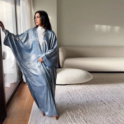 Shiny Satin Batwing Abaya Caftan Femme Open Abayas Luxury Kaftan for Women Dubai Turkey Kebaya Outfit Robe Clothing Musulmane - Elegant and Stylish Fashion